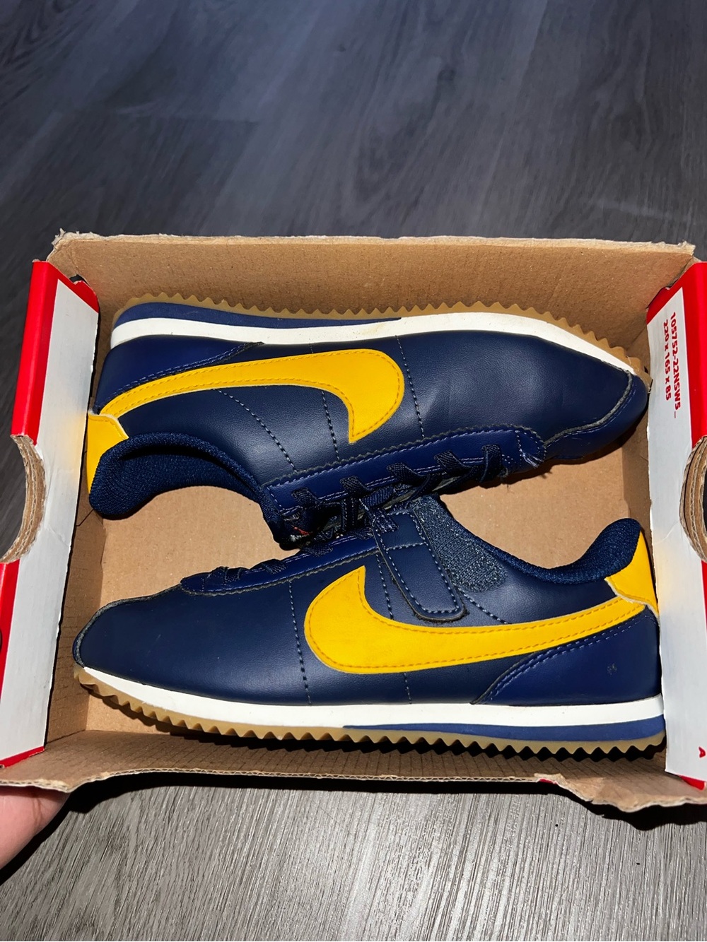 Nike Navy and Yellow Classic Cortez-Style Sneakers